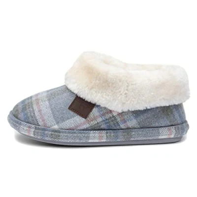 Immagine di Jo and Joe Pantofole da donna in pelliccia di pelliccia, foderate caldo, per stivali invernali, Slate Grey Tartan, 39 EU