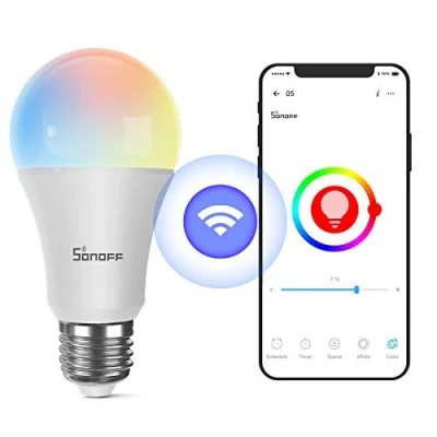 Immagine di SONOFF Lampadina Smart Con Luce Soffusa 2700k 6500k, RGB dimmerabile WiFi B05 B A60, E27, 9W, 806Lm, luminosità e temperatura del colore regolabili, Alexa supportato, 2.4G wifi, APP eWeLink, A+