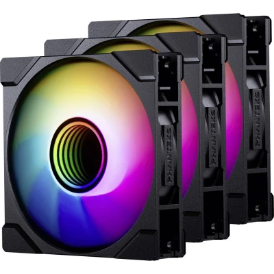 Immagine di Phanteks Ventola M25 Gen2 PWM D RGB, confezione da 3 pezzi lama inversa, 120 mm, nera (120 mm, 3 x), PC, Nero