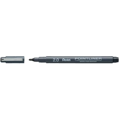 Immagine di Pentel Pointliner Calligraphy S20P C20A, penna fineliner con punta calligrafica rivestita in metallo, colore nero, impermeabile e resistente alla luce, 2,0 mm, 1 pezzo (confezione da 1)