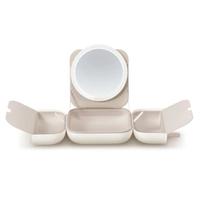 Immagine di AMIRO M2 LumoCube Specchio da Borsa Portatile a LED con 5 Livelli di Luminosità, Organizer per Custodia Trucco Bianco