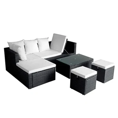 Immagine di vidaXL Set Divani da Giardino 4 pz con Cuscini Nero in Polyrattan
