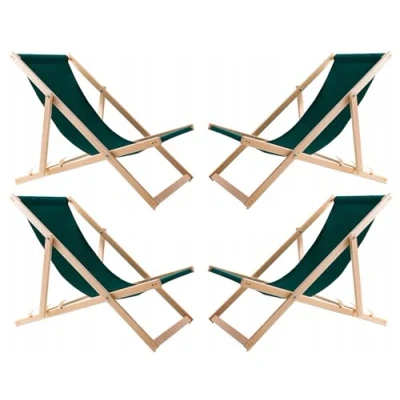 Immagine di Woodok Set di 4 sedie a sdraio in legno faggio, Lettino da sole, spiaggia, giardino, balcone e terrazza, pieghevole fino 120kg Tessuto rimovibile lavabile (Verde)