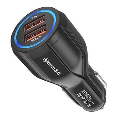 Immagine di Hoppac Caricatore,2 Porte Caricabatteria Da Auto,Quick Charge 3.0 Accendisigari USB Compatibile Con iphone, ipad Samsung Galaxy S10/S9/S8,Huawei, Xiaomi, Nero