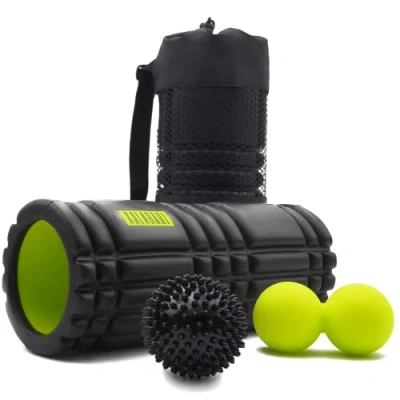 Immagine di KALAHARI Foam Roller SET, 3 in 1 più Ebook esercizi italiano Rullo schiuma, Palla Doppia, Riccio e comoda Borsa Terapia Trigger Point Massaggio Miofasciale