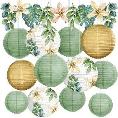 Immagine di YBwanli lanterne di carta,decorazioni compleanno,festoni addobbi compleanno, decorazione del matrimonio, per feste da giardino,Combinazione natura e decorazione, set 13 pezzi