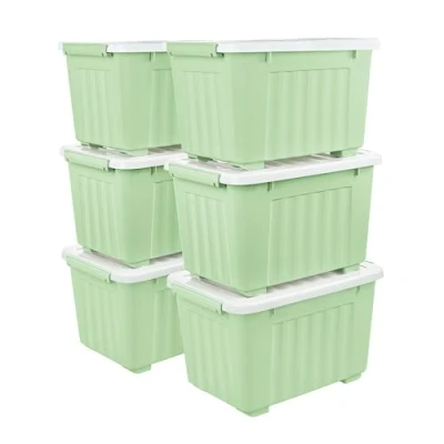 Immagine di Cetomo Scatola portaoggetti in plastica da 35 x 6, verde, contenitore organizzativo con coperchio durevole e fibbie sicure, impilabile annidabile, confezione fibbia