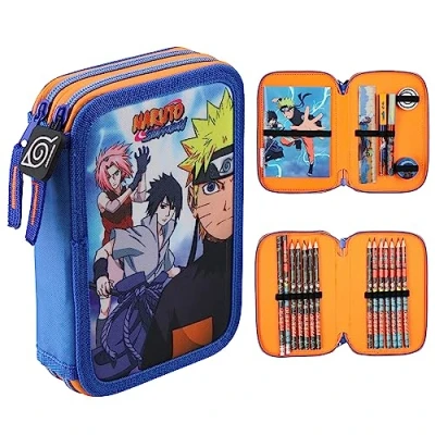 Immagine di Naruto Astuccio Con Articoli Cancelleria Materiale Scolastico Grande Custodia Matite Bambini 2 Scomparti Notebook Ragazzi Set Anime Gadget Regali Per