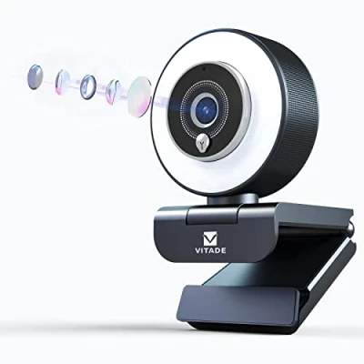 Immagine di Vitade 960A Pro Webcam 1080P Full HD, con doppio microfono, 3 livelli di luce ad anello regolabile, messa a fuoco, H.264, correzione dell&#039;esposizione Plug and Play, per gaming, zoom, Live Streaming