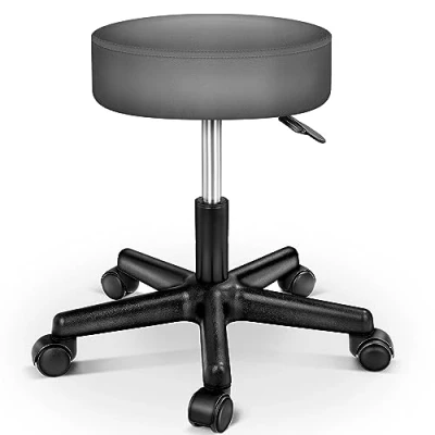 Immagine di Sgabello da lavoro girevole per salone estetico ambulatorio medico, con rotelle, rotazione libera di 360, 10 cm imbottitura, 8 colori diversi (Grigio )