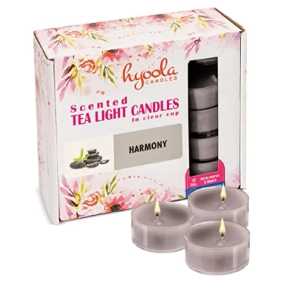Immagine di Hyoola Candele Profumate Tealight Lumino in Portacandele Trasparente Piccole Armonía Durata Candela 6 Ore Set da 15 Made EU