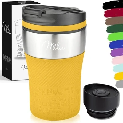 Immagine di Milu Tazza Termica da viaggio per caffè 210ml 100% a Prova di perdite Isolata e tè portare via bere in acciaio inossidabile Caldo freddo Mango