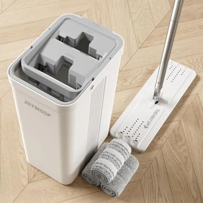 Immagine di JOYMOOP mocio e secchio con strizzatore, set per la casa, piatto secchio, pulizia dei pavimenti delle pareti, 3 panni riutilizzabili in microfibra