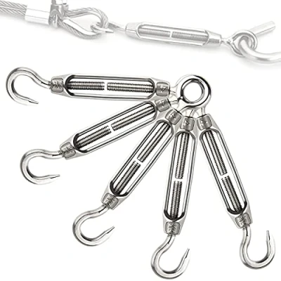Immagine di 5 Pezzi M5 Tenditore in Acciaio Inox Fune Tension Gancio Regolabile Occhielli per Regolare l&#039;elasticità della Tenda da Sole, Filo Stendibiancheria