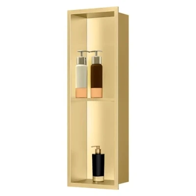 Immagine di sunrik Nicchia Doccia Incasso,Nicchia da parete in acciaio inox,Ripiano Mensole Bagno，Nicchie Bagno Doppio Strato 60x30x10cm,oro