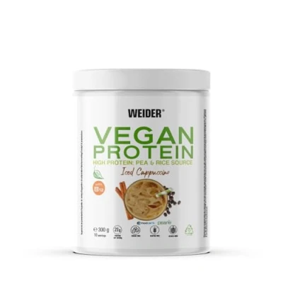 Immagine di Weider Vegan Protein (300g) Gusto Cappuccino. Proteine Vegane 23g/dose isolate di piselli e riso, Con Vitamina B12 Stevia, Senza Glutine, Zucchero, Contenitore 50% Riciclato, 100% Riciclabile