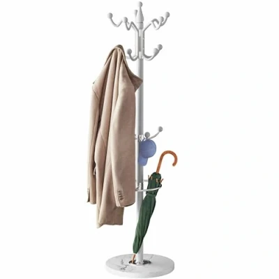 Immagine di CASARIA® Appendiabiti in Metallo con Base 14 Ganci Ruotabil 360 37x37x175cm Corridoio Ufficio Attaccapanni Bianco