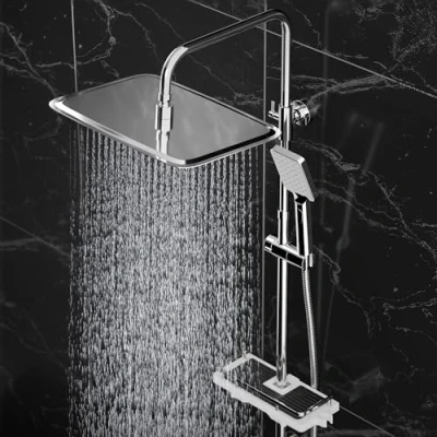 Immagine di Görbach Colonna doccia con Rubinetto Termostatico Acciaio Inox Miscelatore Set a Pioggia Soffione e Doccetta Cromato (35x25cm)