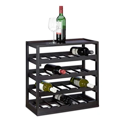 Immagine di Relaxdays Cantinetta in Legno, Portabottiglie di Vino, Scaffale Portavino per 20 Bottiglie, HLP 52 x 25 cm, Nero, 1 pz