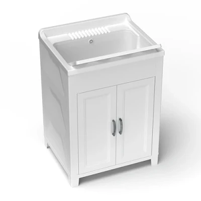 Immagine di Adventa: Mobile lavatoio in resina di PP, Facile da montare, Vasca Resistente agli acidi uso comune, Lavanderia, Garage, Esterno, 60L x 50P 85H cm, Bianco