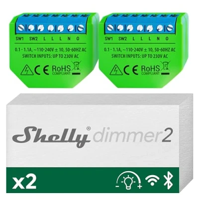 Immagine di Shelly Dimmer 2, Interruttore Varialuce Senza Fili, Confezione de Wi Fi, Nessun Hub o Neutro richiesto, Domotica, Compatibile con Alexa e Google Home, App iOS Android
