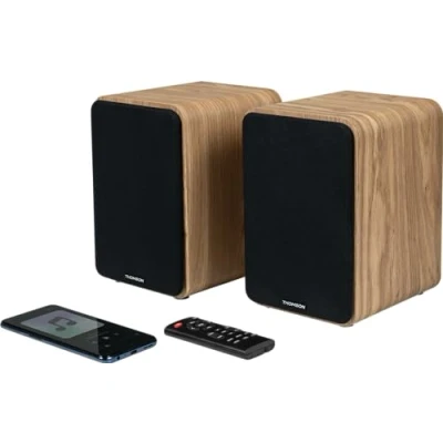 Immagine di THOMSON WS602DUO Ensemble de 2 enceintes avec caisson en Bois 100W Bluetooth 5.0 sorties RCA clair