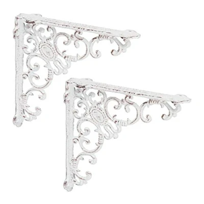 Immagine di Relaxdays 4X Staffe per Mensole, Supporti dal Design Barocco, Reggimensola Angolari Scaffali, Vintage, Bianco
