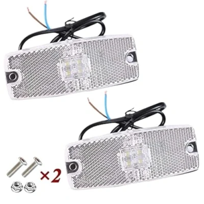 Immagine di ETUKER 2 x luci di ingombro anteriori bianche per rimorchio, posizione laterali,luci contorno illuminate a LED con catarifrangente furgone camper roulotte ECE (bianco)