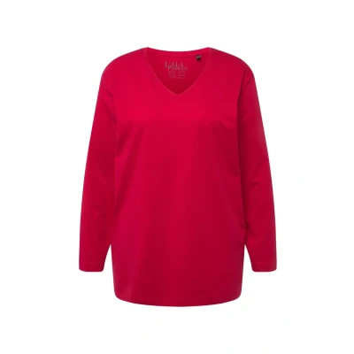 Immagine di Ulla Popken Maglietta Basic a V Maniche Lunghe, Colore: Rosso, 56 58 Donna