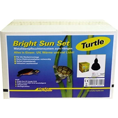 Immagine di Lucky Reptile Set Bright Sun Turtle Sistema di lampade a vapori Metallici 70 W per Tartarughe d’Acqua Lampada riscaldante Supporto e Alimentatore Spettro Luce Diurna UV Nero