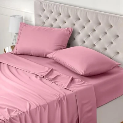 Immagine di Utopia Bedding Set Lenzuola Matrimoniali 4 Pezzi 150x200 cm Letto, Spazzolata Poliestre di Microfibra Lenzuolo con Angoli, Piatto e 2 Federe 50x75, Rosa