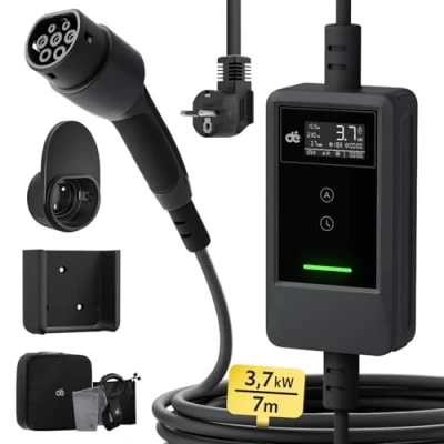 Immagine di dé Cavo Ricarica Auto Elettrica Tipo 2 Schuko 3,7kW [7m 6/8/10/13/16A] Colonnina con Supporto, LCD Controllo Digitale Compatibile Model Y/3, e208 e Altri EV/PHEV