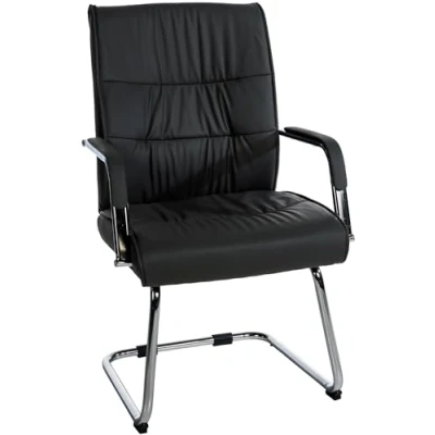 Immagine di CLP Sedia Cantilever Con Braccioli Sievert I Poltrona Da Ufficio In Similpelle Schienale Ospiti Metallo Cromato, Colore:nero