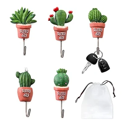Immagine di 5 ganci Per vasi da fiori, in acciaio inossidabile, con 1 sacchetto di stoccaggio; cucina, bagno, camera letto, appendiabiti, gancio autoadesivo può essere riutilizzato