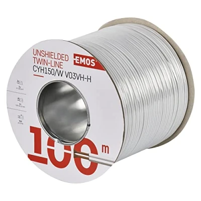Immagine di EMOS S8291, 5, 100 metri di cavo a due fili in puro rame per bassa tensione, bianco con marcatura polarità, 2 x 1,50 mm2, Set Pezzi
