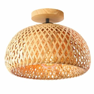 Immagine di Schindora Luce A Soffitto di bambù, Lampada Boho Rattan Fatta Mano, Lampadari In Stile Country Retrò, Lampade Per La Fattoria Corridoio Del