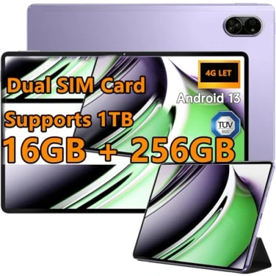 Immagine di Tablet Android da 10,1&quot;, 16 GB + 256 GB, Octa core, 1 TB TF Extend, 2,5 GHz, Dual SIM, 8 MP 13 MP, fotocamera 4G LTE, WiFi, Type C (viola)