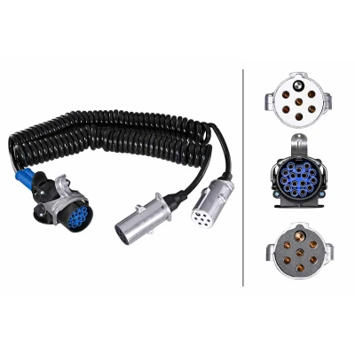 Immagine di HELLA Cavo adattatore, Presa rimorchio 24V da a 15 poli ad 2X7 Lunghezza: 450mm PU (Poliuretano) nero/argento DIN/ ISO: 12098 N Typ/1185 Typ/3731 S Typ 8JA 005 952 041