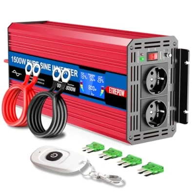 Immagine di ETREPOW 1500w Inverter 12v 220v Onda Sinusoidale Pura Trasformatore Con 2 Prese EU e USB, Telecomando Senza Fili,Display LCD picco 3000w