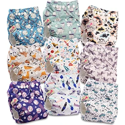Immagine di Littles and Bloomz FLP2 0901 Pannolino lavabile per bambini, riutilizzabile, con bottoni a pressione standard, confezione da 9 pannolini