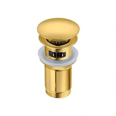 Immagine di BALNEO Tappo per Lavello Universale Click Cone Pop Up Oro, Ottone, Antiruggine, 4 Guarnizioni, Guarnizione, Raccordo di Scarico, 66mm X G1 1/4, con Troppopieno, C