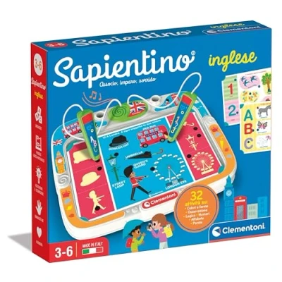 Immagine di Clementoni Sapientino Inglese Gioco Elettronico Parlante Bambini 3 Anni, Banchetto con Schede Educative e Penna Interattiva, Imparare Nuove Parole, Batterie Incluse, Made in Italy, 16475, Multicolore