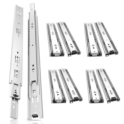 Immagine di AOLISHENG 5 paia di guide per cassetti scorrevoli, 550 mm, capacità carico 45 kg, resistenti, estensione completa, cuscinetti a sfera, armadio da cucina, ricambio, argenteo