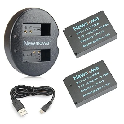 Immagine di Newmowa LP E12 Batteria (confezione da 2) e Doppio Caricatore USB per Canon EOS M M2 M10 M50 M100 M200 100D Rebel SL1 KISS X7 PowerShot SX70 HS