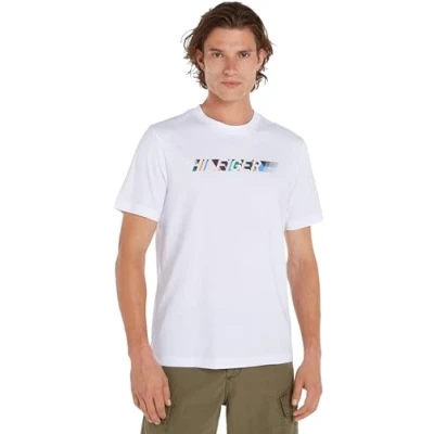 Immagine di Tommy Hilfiger T shirt Maniche Corte Uomo Multicolour Tee Scollo Rotondo, Bianco (White), XL