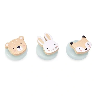 Immagine di Tender Leaf Toys Mobili: ganci per cappotti (set di 3 pezzi) FORESTA 24x8x5cm, volpe, orso e coniglio, in legno, scatola 12,1x5,8x27,2cm, 3+