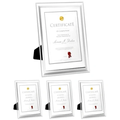 Immagine di QWORK® 4 Pezzi A4 Cornici Quadri in Vetro, Cornice Trasparente per Foto Certificati, Display da Tavolo o Parete (21 x 29.7 cm)