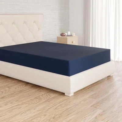 Immagine di Amazon Basics Lenzuolo Coprimaterasso, 100% Poliestere, 85 g/mq, Blu Scuro, Tinta unita, 135 x 190 30 cm
