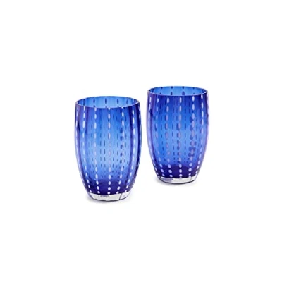 Immagine di Zafferano Perle Bicchiere Tumbler Lavorato a Mano in Vetro Colorato Trasparente cl 32 h 109mm d 71mm, set 6 pezzi, Blu