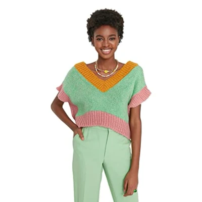 Immagine di Trendyol Gilet Maglione Tessuto con Scollo a V Standard da Donna, Verde Chiaro